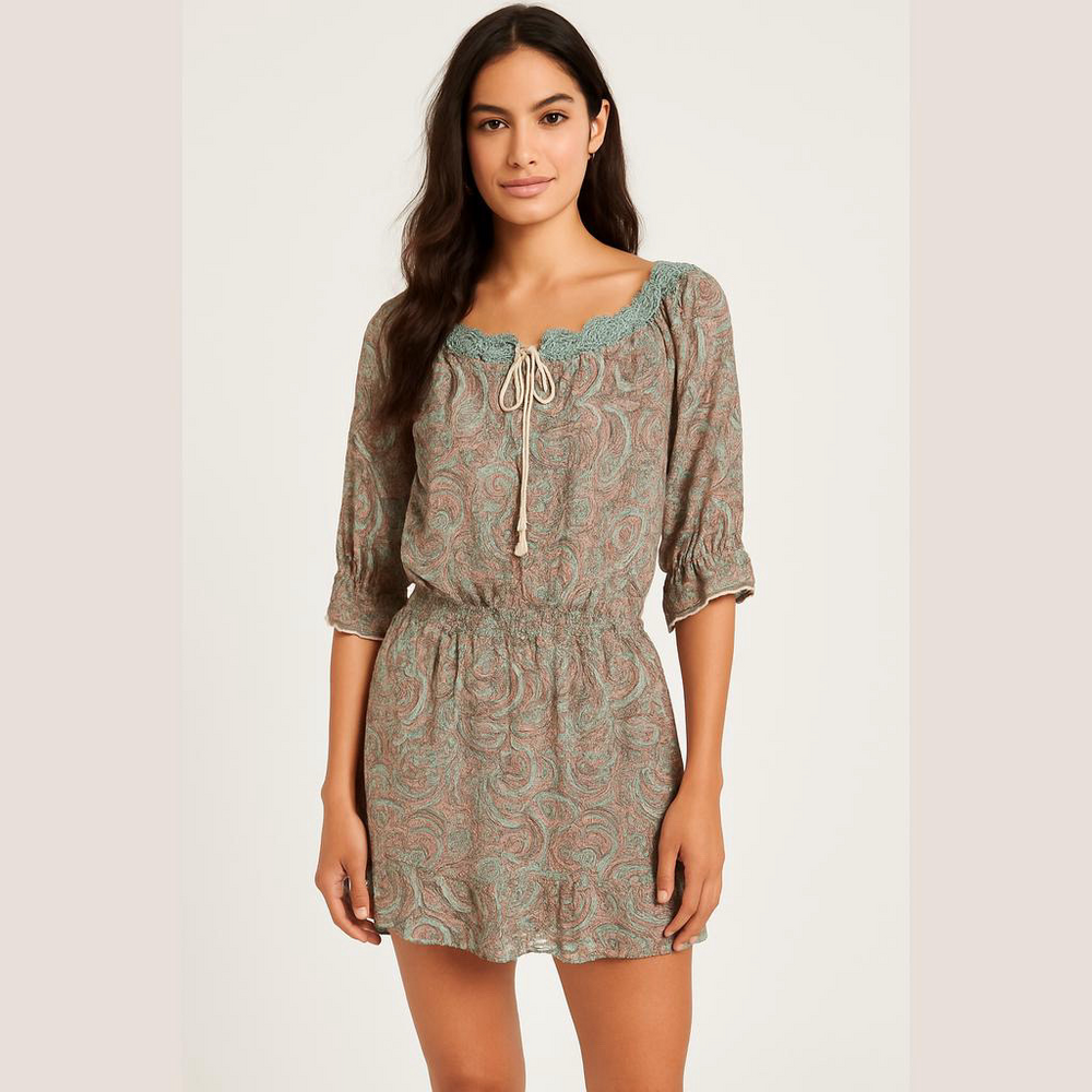 Ru Apparel Paisley Chiffon Top - XL - Teal & Pink